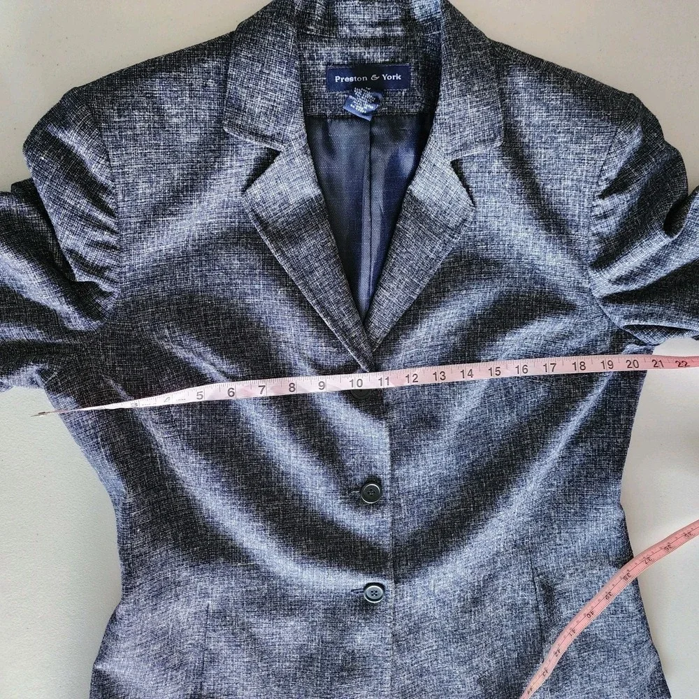 Preston & York 2pc‎ Skirt Suit Set Womens 12 Blue White Business Career Office